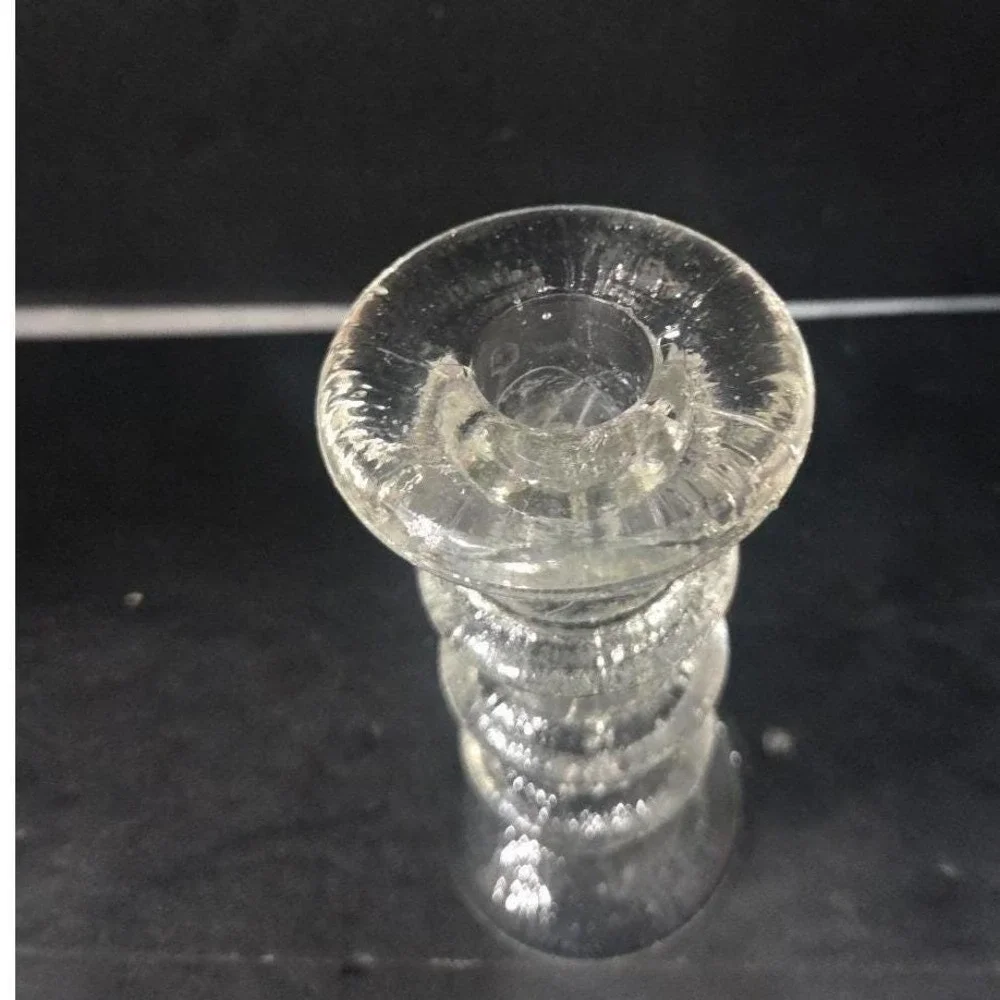 Pukeberg Sweden Three-Ring Pressed Glass Candlestick, Scandinavian Candle Holder